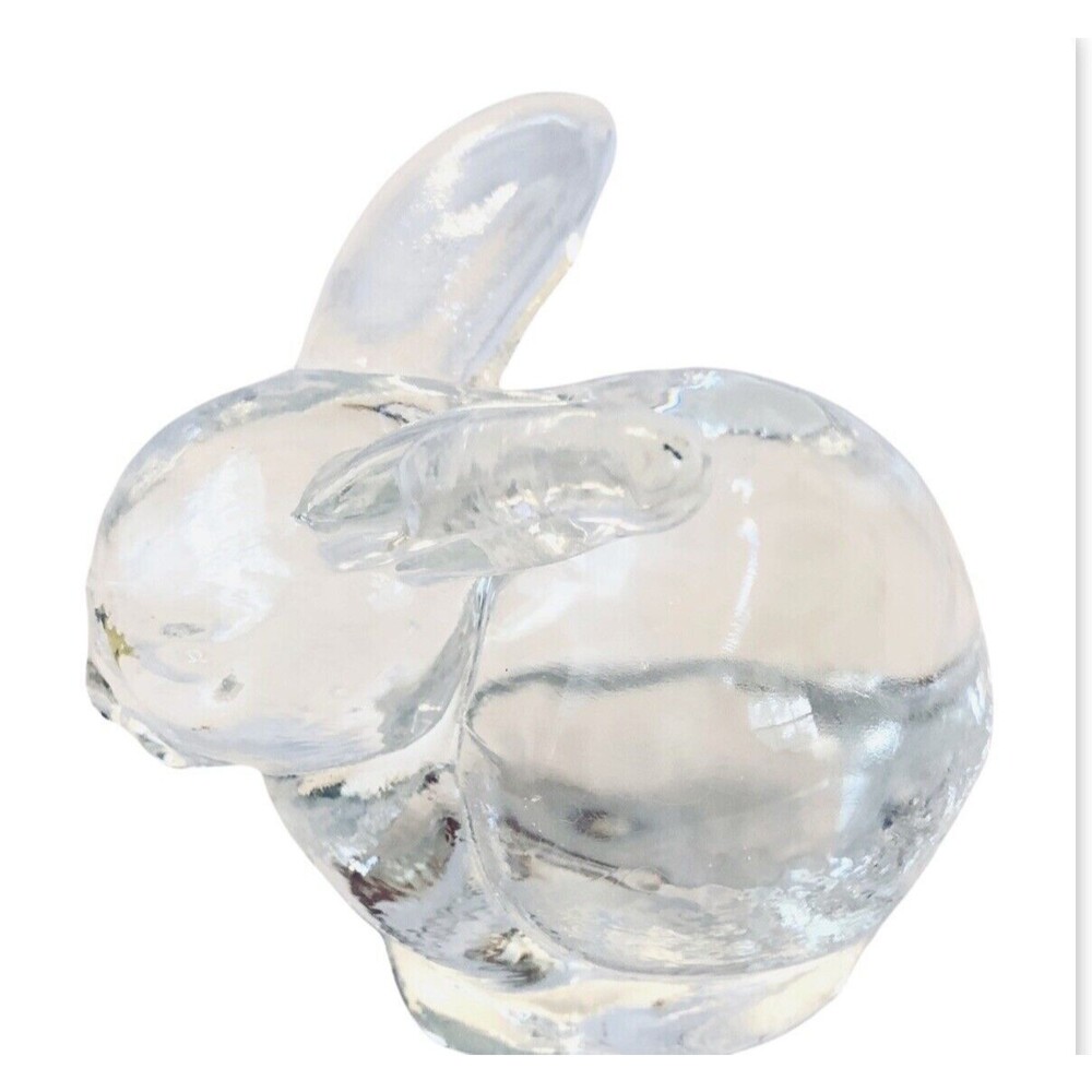 VTG Clear Pressed Glass Bunny Rabbit Paperweight Figurine Art Glass (3.25” X 2”)